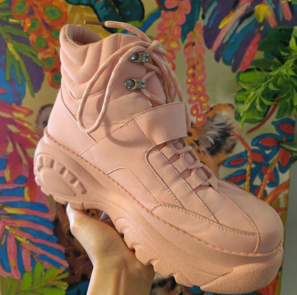 Platform Lace-Up Sneaker Boot in Blush Pink